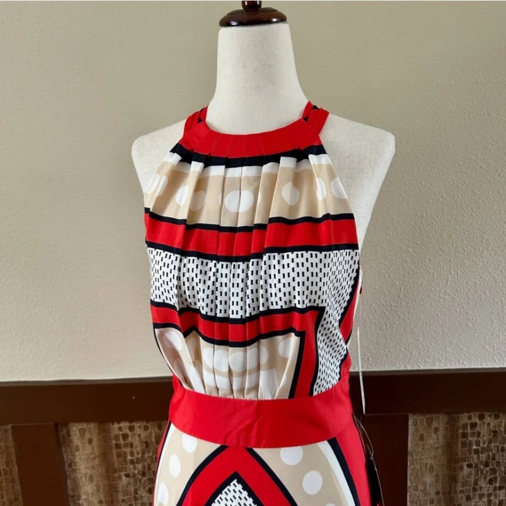 Eliza J Red and Cream Geometric Prom Dress